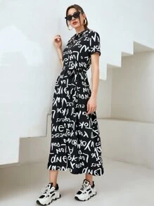 Seusyu Đầm Nút Lá thư Giải trí - màu đen - Xem 1