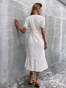 SHEIN VCAY Vestido línea A de bajo fruncido schiffy - Blanco - Ver 2