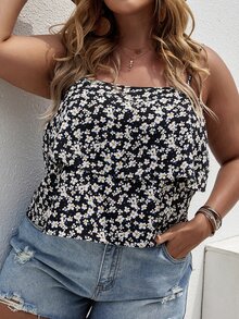 Plus Ditsy Floral Layered Cami Top - Black and White - View 4