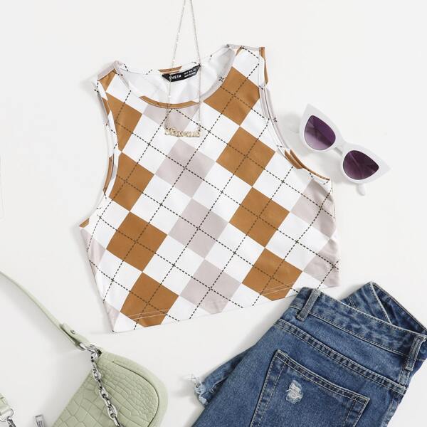 

Argyle Print Tank Top, Multicolor