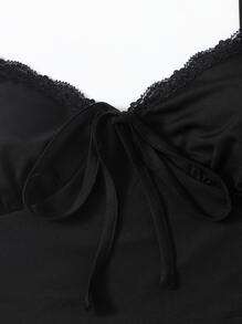 SHEIN Unity Lace Trim Tie Front Cami Crop Top - Black - View 4