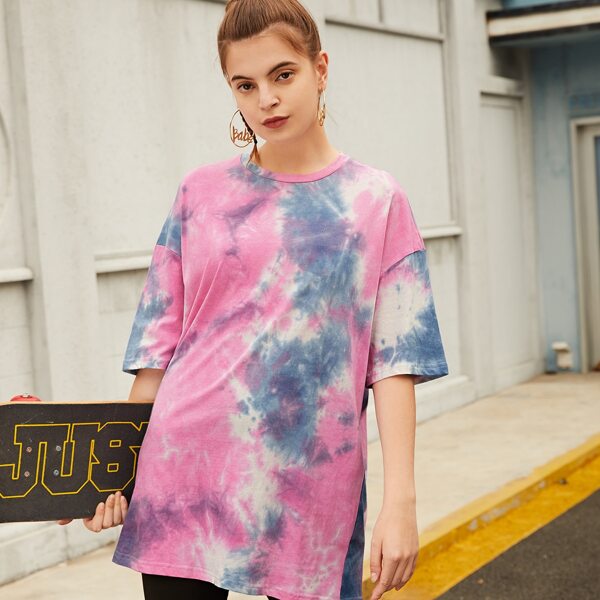 

Drop Shoulder Tie Dye Longline Tee, Multicolor