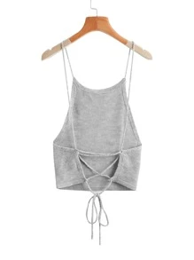 SHEIN EZwear 十字交叉繫帶針織上衣 - 淺灰色 - 查看 1