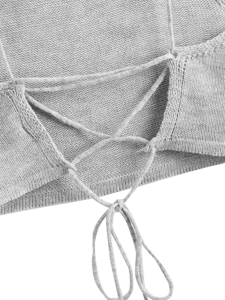 SHEIN EZwear Crisscross Tie Back Knit Top - Light Grey - View 4