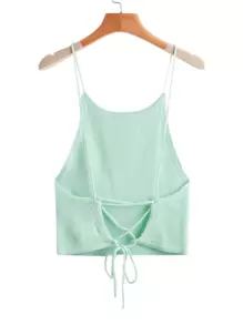 SHEIN EZwear 十字交叉繫帶針織上衣 - 薄荷藍 - 查看 1