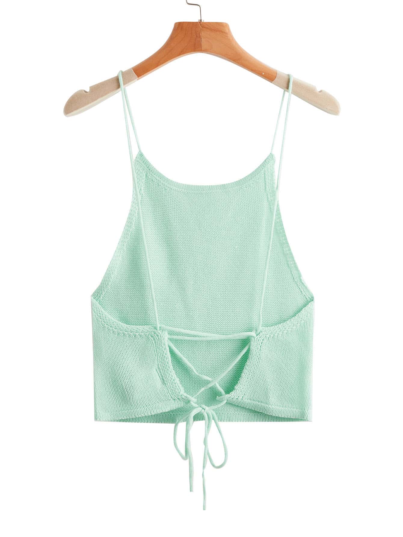 SHEIN EZwear 十字交叉繫帶針織上衣 - 薄荷藍 - 查看 1