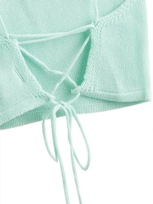 SHEIN EZwear 十字交叉繫帶針織上衣 - 薄荷藍 - 查看 4