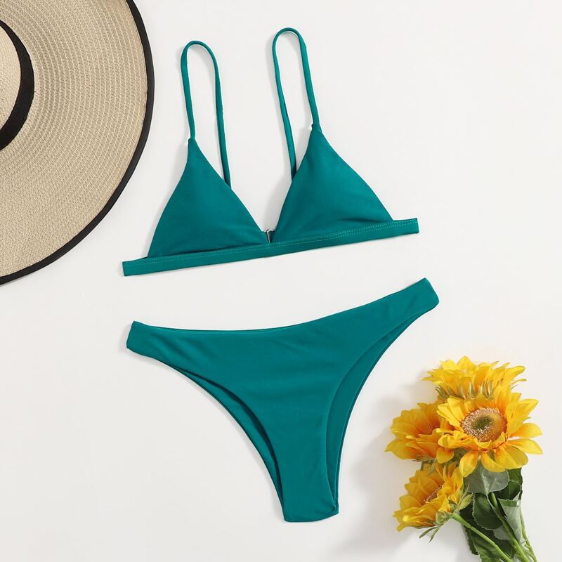 

Solid Triangle Bikini Swimsuit, Green
