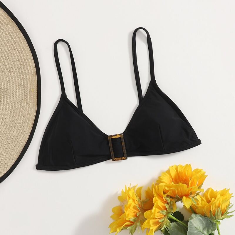 

Tortoiseshell Buckle Bikini Top, Black