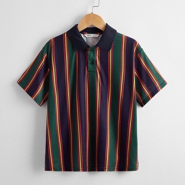 

Boys Color Block Striped Polo Shirt, Multicolor