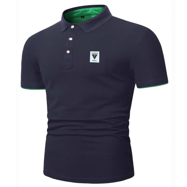 

Men Contrast Binding Patched Polo Shirt, Navy blue