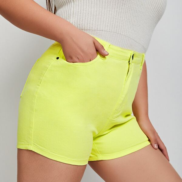 

Plus High Waist Denim Shorts, Yellow
