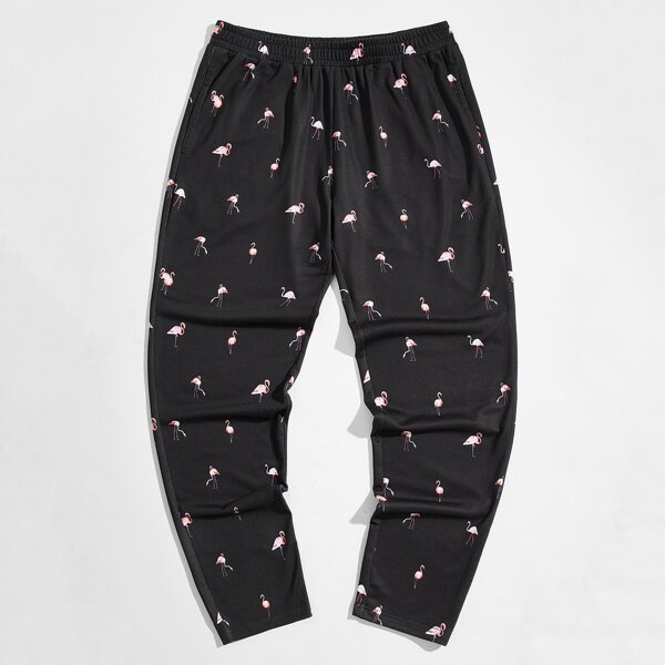 

Men Flamingo Print Sleep Pants, Black