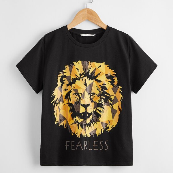 

Boys Letter & Lion Print Tee, Black