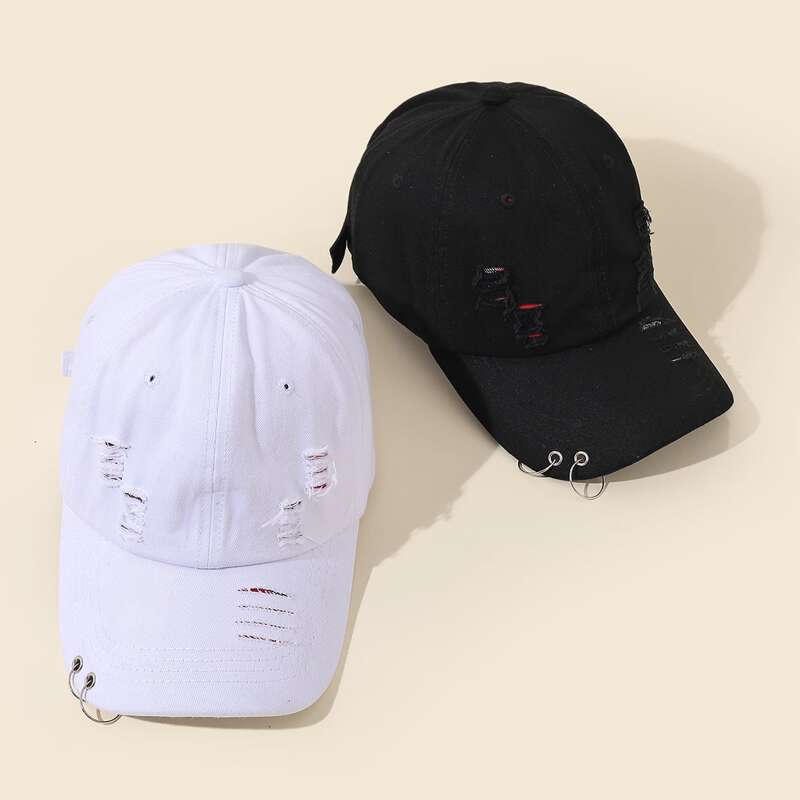 

2pcs Ring Decor Baseball Cap, Black and white