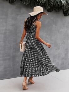 SHEIN VCAY Polka Dot Button Front Cami Dress - Black - View 2