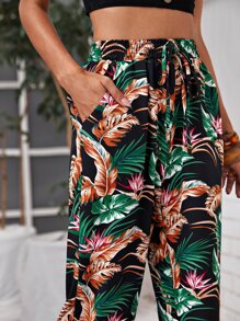 SHEIN Unity 熱帶圖案繫腰帶褲子 - 彩色 - 查看 6
