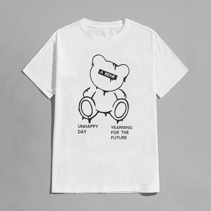 

Guys Letter Cartoon Bear Graphic Tee, White
