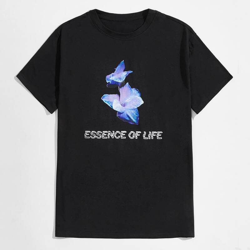 

Guys Letter Floral Graphic Tee, Black