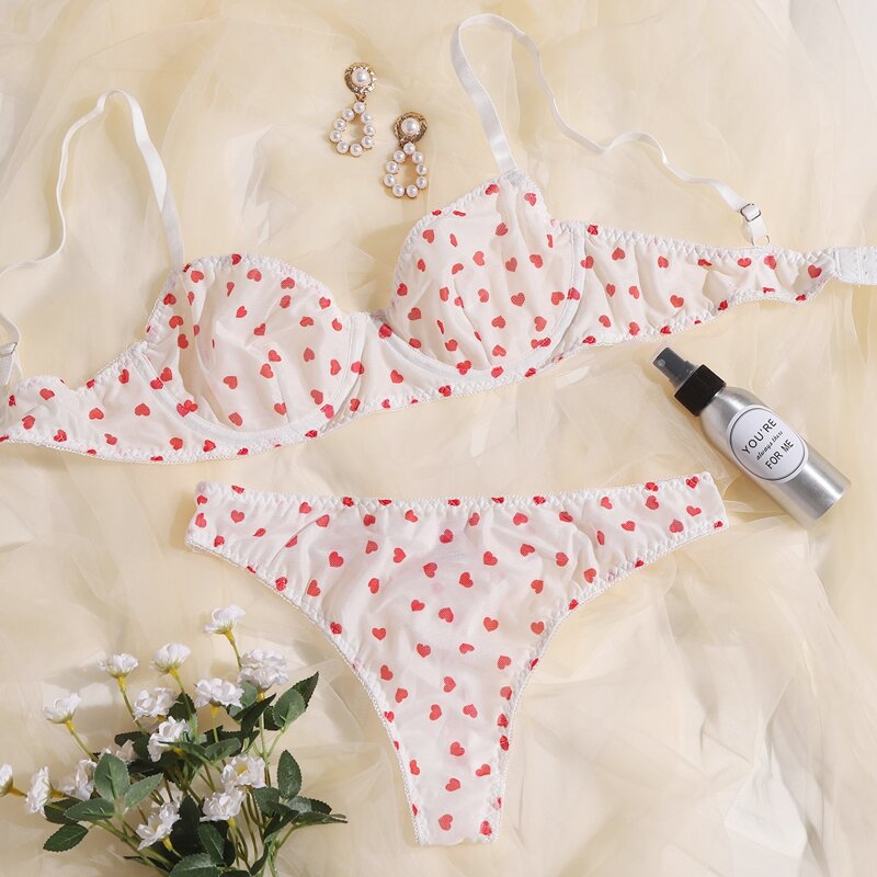 

Heart Mesh Lingerie Set, White