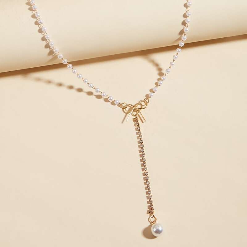 

Bow Decor Y Lariat Necklace, Gold