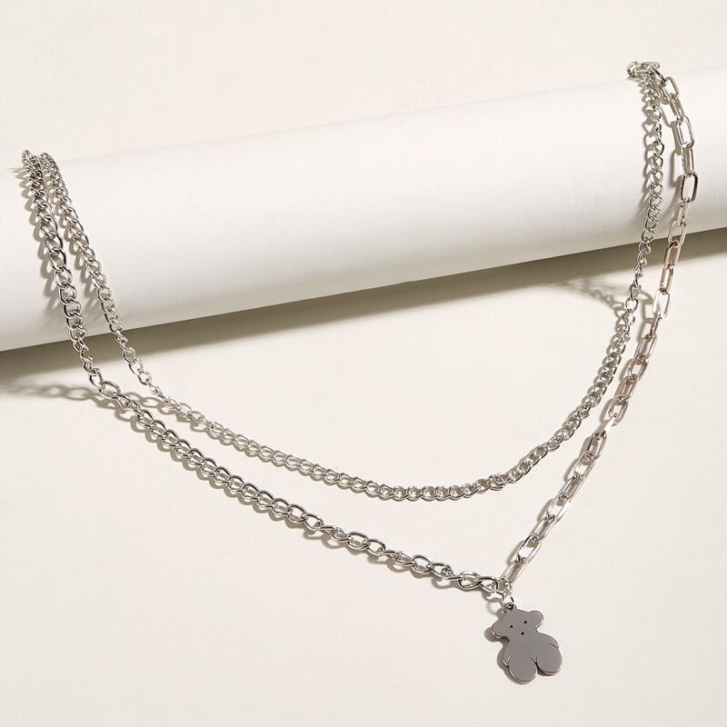 

Bear Layered Chain Necklace, Silver