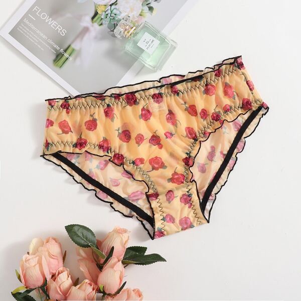 

Plus Floral Print Mesh Panty, Multicolor