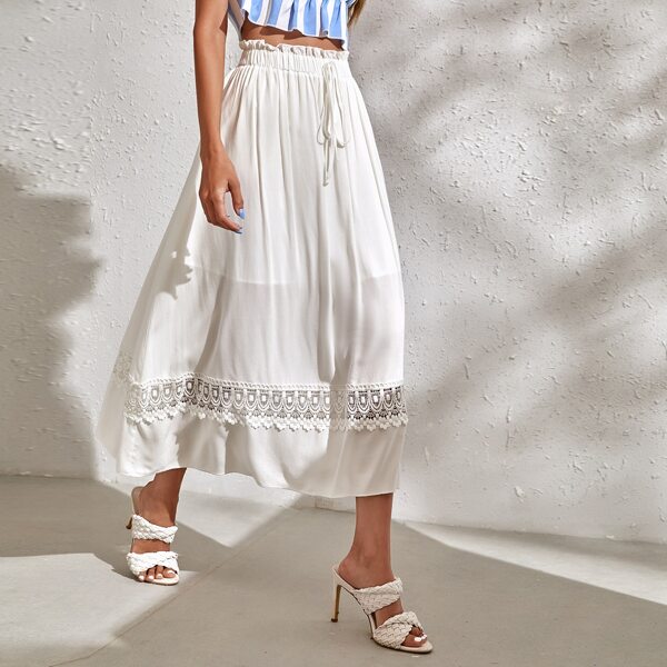 

Paperbag Waist Lace Panel Skirt, White