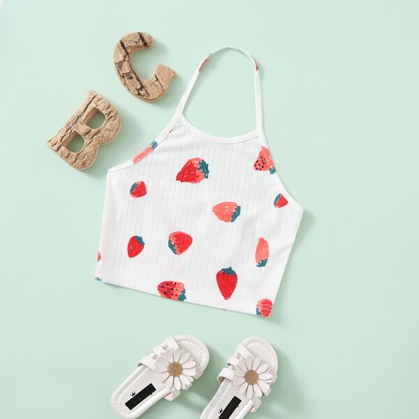 

Girls Strawberry Print Halter Top, White