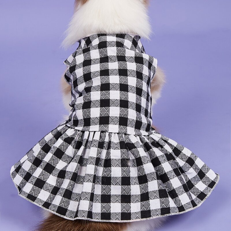 

Gingham Pattern Pet Dress, Black and white
