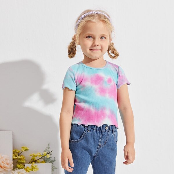 

Toddler Girls Tie Dye Lettuce Trim Tee, Multicolor