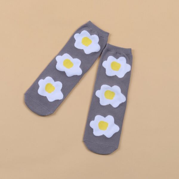 

Egg Print Crew Socks, Grey