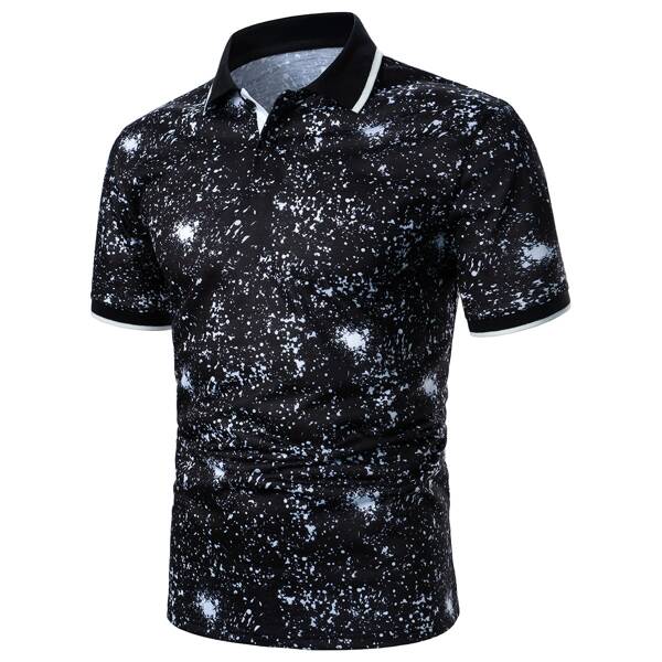 

Men Allover Print Polo Shirt, Black