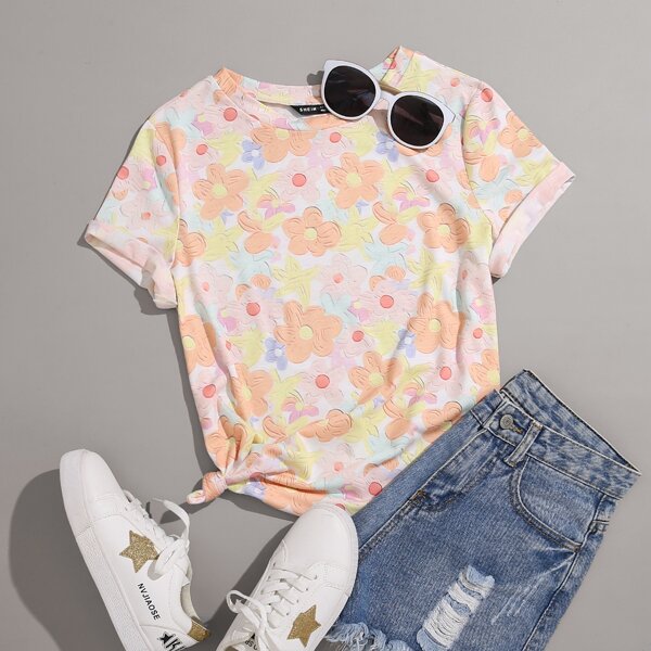 

Allover Floral Print Tee, Multicolor
