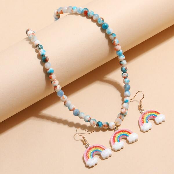 

Rainbow Charm Necklace & 1pair Drop Earrings, Multicolor