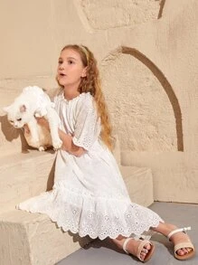 Vestidos para niñas Escamas Liso Bohemio - Blanco - Ver 3