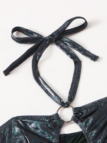 Ring Linked Cut Out Teddy Bodysuit - Dark Grey - View 3