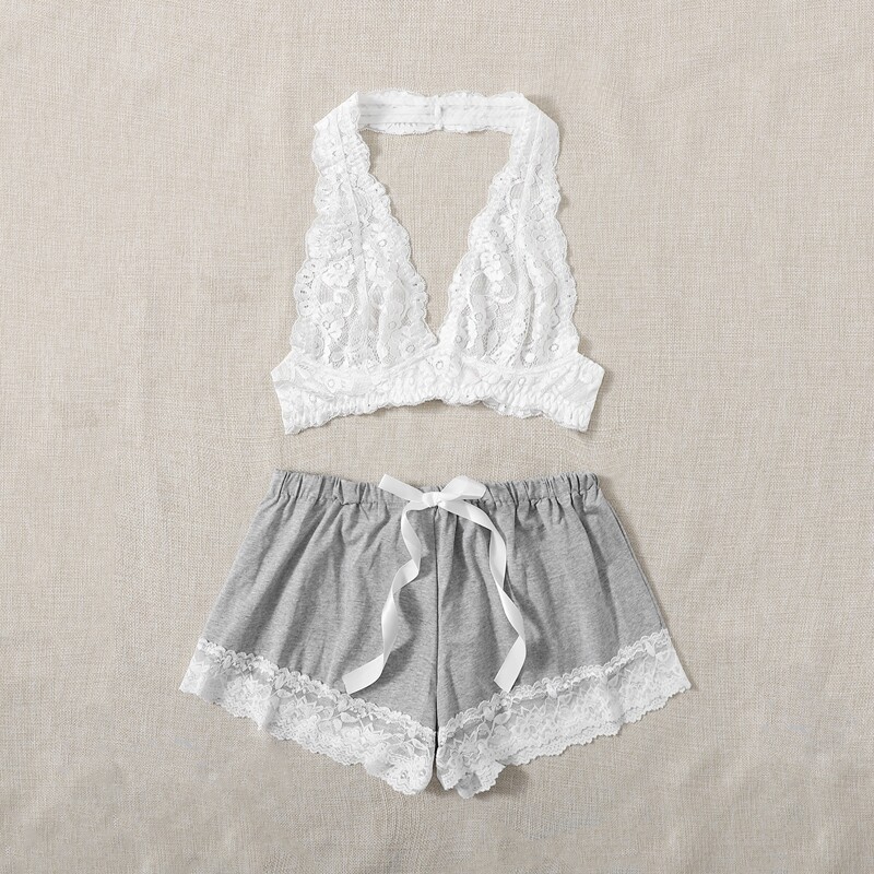 

Contrast Lace Lingerie Set, Multicolor