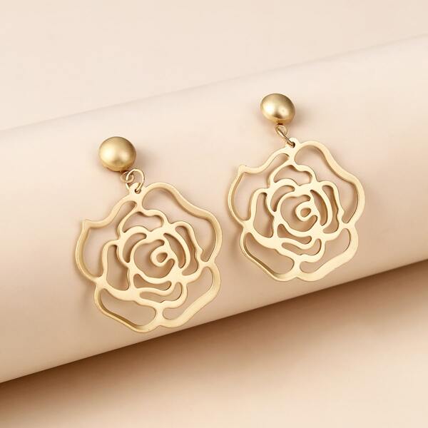 

Hollow Out Flower Drop Earrings, Gold