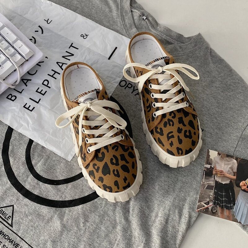 

Leopard Lace-up Canvas Sneakers, Brown