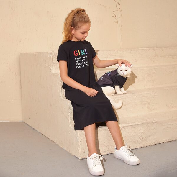 

Girls Letter Graphic Tee Dress, Black
