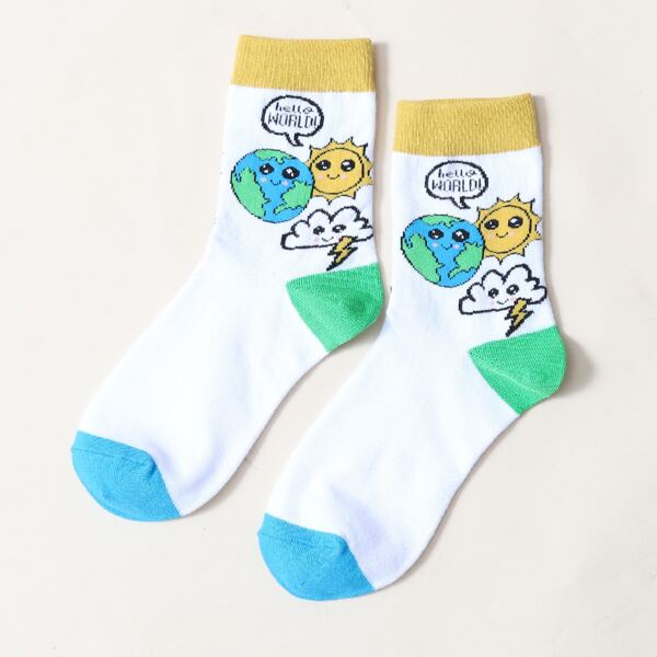 

Cartoon Graphic Crew Socks, White