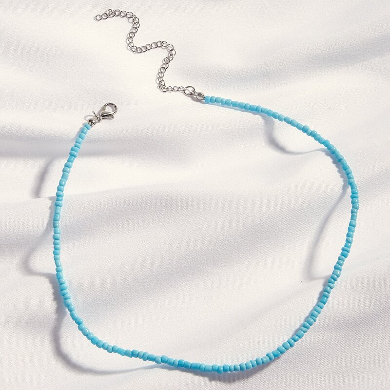 

1pc Simple Beaded Necklace, Blue