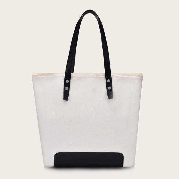 

PU Splicing Large Capacity Tote Bag, White