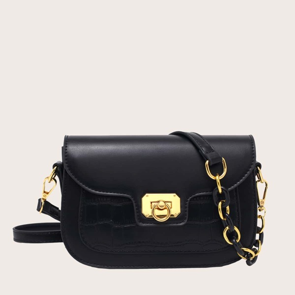 

Quilted Flap Saddle Bag, Black