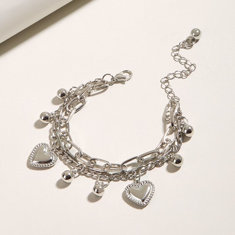 

Heart Layered Chain Bracelet, Silver
