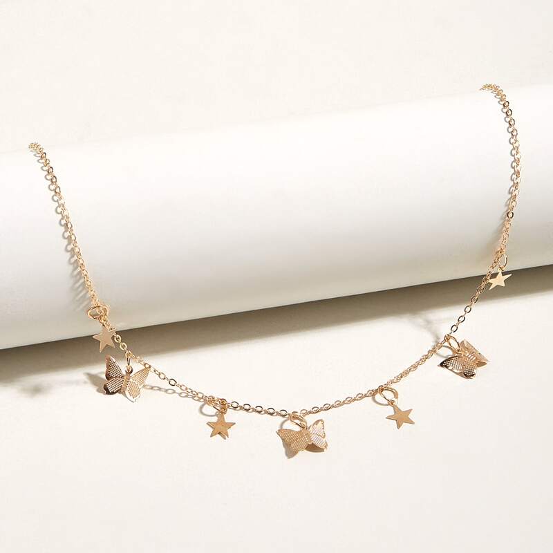 

Star & Butterfly Decor Necklace, Gold