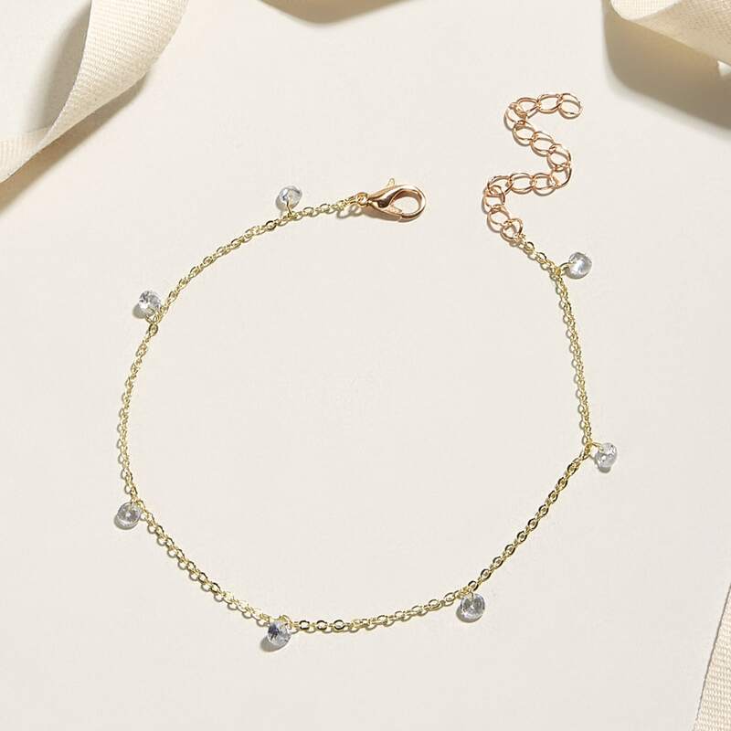 

Crystal Chain Anklet, Gold
