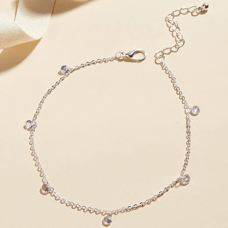 

Crystal Chain Anklet, Silver