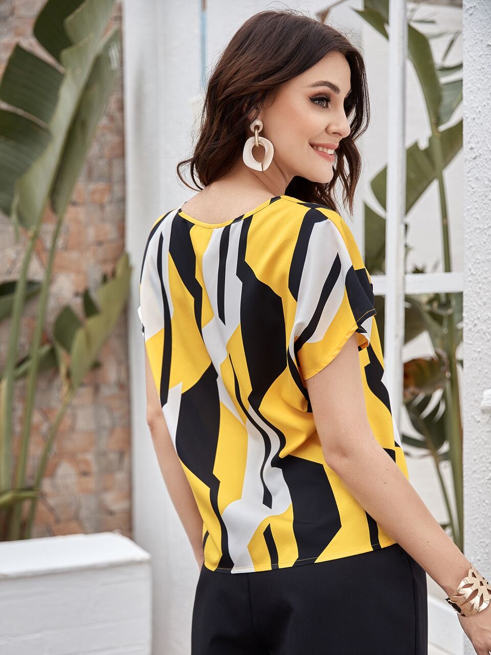 Women's Yellow Summer Casual Elegant Office Notch Neck Dolman Sleeve Top,Vacation Beach Outfits,Spring Festival Party Blouse,Wedding Guest Dress